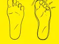 Dos pies dibujados en negro sobre fondo amarillo. Uno muestra el pie normal, el otro el pie con el segundo dedo más largo, el llamado dedo griego.
