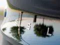 Bilens blanka lack, som en apelsinskal, reflekterar träd och himmel. Bokstäverna "ES L" syns tydligt.
