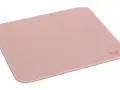 En mjuk, rosa musmatta med diskret Logitech-logotyp. Perfekt för en stilfull arbetsplats.