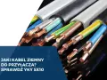 Zbliżenie na końcówki kabli YKY 5x10, z miedzianymi żyłami i kolorowymi izolacjami.
