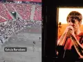 Koncert Red Hot Chili Peppers w Warszawie. Tłum na płycie stadionu, Anthony Kiedis na telebimie.