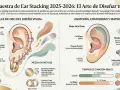 Oreja con varios pendientes, incluyendo un aro de **punta de plata** en el lóbulo y un brillante en el cartílago.