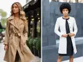 Diferencia entre trench y gabardina: una mujer luce un trench beige clásico, mientras otra lleva una gabardina blanca elegante.