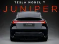 Tył czarnego Tesli Model Y Juniper z zapalonymi światłami.