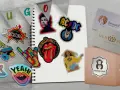 Pegatinas brillantes de patines, labios, estrella, AC/DC, Rolling Stones y más.