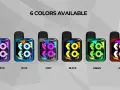 Seis colores vibrantes de Caliburn Koko, cada uno con un diseño de salpicaduras de pintura y el logo KOKO.