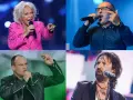 Kobieta w różowej marynarce, mężczyzna w okularach, w czarnej kurtce i z brodą – ikony polskie zespoły lat 2000. na scenie.