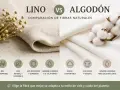Comparación de lino y algodón. El lino, con sus semillas, es más transpirable y duradero. El algodón, con sus borlas, es suave y versátil.