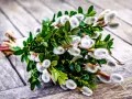 Ein Strauß mit grünen Blättern und weichen, flauschigen Palmkätzchen, bereit für den Palmsonntag.