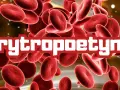 Czerwone krwinki unoszą się w tle, a na pierwszym planie widnieje napis "Erytropoetyna".
