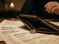 Leeres Portemonnaie mit Mahnungen und einer Münze. Das zeigt, was passiert, wenn man kein Unterhalt zahlt: Schulden und Inkasso.