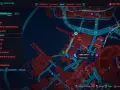Mapa de Night City con el menú de "Viaje Rápido" abierto, listo para desbloquear trofeos de Cyberpunk 2077.