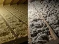 Dwa rodzaje ocieplenia poddasza: po lewej piana PUR, po prawej wełna mineralna.