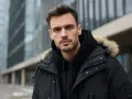 Mężczyzna w czarnej, ocieplanej kurtce zimowej z kapturem i futrzanym obszyciem, idealna odpowiedź na pytanie: jaka kurtka na zimę.