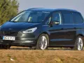 Ciemnozielony Ford Galaxy MK3 w ruchu, z polską tablicą rejestracyjną WE 019LF, przemierza wiejskie drogi.