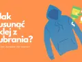 Jak usunąć klej z ubrania? Mała postać aplikuje środek na niebieską bluzę z kapturem.