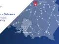 Mapa przedstawia połączenie kolejowe Katowice - Ostrawa, włączając Polskę do sieci KDP V4.