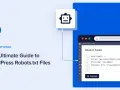 Anleitung zum robots.txt erstellen: Ein Roboter-Icon und ein Code-Editor zeigen, wie man Regeln für Suchmaschinen festlegt.