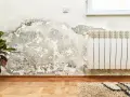 Pared con humedad y moho, indicando para que sirve el agua fuerte: para eliminar estas manchas y restaurar la pared.