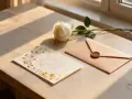 Eleganckie zaproszenie ślubne z różą i kopertą z pieczęcią. Czekam na Twoje rsvp!