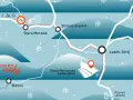 Mapa z zaznaczonymi miejscowościami: Lądek-Zdrój, Stronie Śląskie, Stara Morawa, Bielice i stacją narciarską.