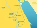 Mapa Egiptu z trasą turystyczną: Hurghada, Luksor, Dolina Królów, rejs po Nilu, Edfu, Kom Ombo, Asuan. Zastanawiasz się, ile leci się do Egiptu?