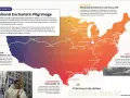 Map of US National Eucharistic Pilgrimage routes, showing four paths converging in Indianapolis, highlighting various Christian prayer sites.