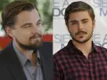 Leonardo DiCaprio y Zac Efron, ambos con estilosas barbas cuadradas, posan para la cámara.
