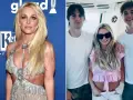 Britney Spears con i suoi figli, in una foto divisa: a sinistra sul red carpet, a destra in barca con i ragazzi.