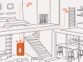 Schéma d'une schema installation poele a granule canalisable. Le poêle chauffe plusieurs pièces, dont une chambre et une salle de bain.