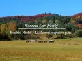 Jesienne barwy Beskidu Niskiego, z Łacową jako jednym z jego szczytów. Konie pasące się na łące.