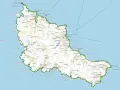 Carte de Belle-Île-en-Mer, montrant les côtes, les villages et les points d'intérêt de cette île bretonne.