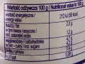 Tabela wartości odżywczych kefiru: 50 kcal, 2g tłuszczu, 4,7g węglowodanów, 3,4g białka na 100g.