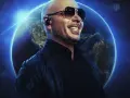 Pitbull w okularach przeciwsłonecznych uśmiecha się na tle Ziemi. To zapowiedź jego światowego koncertu.