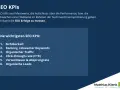 Die wichtigsten SEO KPIs: Sichtbarkeit, Ranking, Traffic, CTR, Verweildauer, Absprungrate und organische Leads.