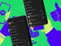 Zwei Hände halten Smartphones mit der Spotify-App. Eine zeigt die "Listening stats", die andere Nachrichten und die Spotify play history.