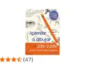 Libro "Aprender a dibujar paso a paso", con bocetos de ojos, manos y un pájaro. Incluye tutoriales en video.
