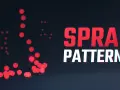 Czerwone kropki tworzą wzory, jakby po strzałach z AK-47. Napis "SPRAY PATTERNS" sugeruje analizę rozrzutu.