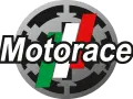 Logo "Motorace" con bandiera italiana e ingranaggio, simbolo di un'associazione moto.