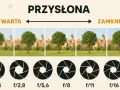 Przykłady wpływu przysłony na głębię ostrości: od rozmytego tła przy f/1,4 do ostrego przy f/16.
