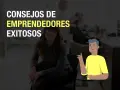 Consejos de emprendedores exitosos poco conocidos. Una mujer sonríe sentada, mientras un hombre animado da consejos.
