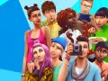 Grupo de Sims sonriendo y comiendo galletas, listos para usar comandos en Los Sims 4.