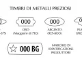 Timbri di metalli preziosi: oro, argento, platino. Il platino è un metallo prezioso di colore grigio.