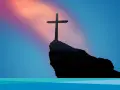 Ein Kreuz ragt auf einem Felsen empor, vor einem farbenprächtigen Himmel. Ein Symbol für Karfreitag und die Hoffnung, die in den Karfreitag Bibelversen liegt.