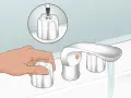 Illustration showing how to fix a dripping bathtub faucet. A hand removes a handle, while a close-up shows a screwdriver removing a screw from another handle.