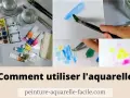 Matériel d'aquarelle : palette, tubes de peinture, pinceaux, eau. Démonstration de techniques de peinture style aquarelle.
