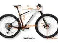 Geometria roweru górskiego Cannondale z zaznaczonymi wymiarami: TT, REACH, STACK, HT, HA, WHEELBASE, BB DROP, CS, SA. Kluczowy jest **przekrok** ramy.