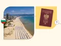 Widok na plażę w Bułgarii i polski paszport.