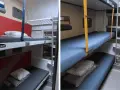 Compartiments couchettes SNCF, lits superposés. Le car couchette interdit en France pour des raisons de sécurité.