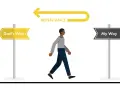 A person walks between signs for "God's Way" and "My Way," with a yellow arrow above labeled "Repentance," illustrating the path to change.